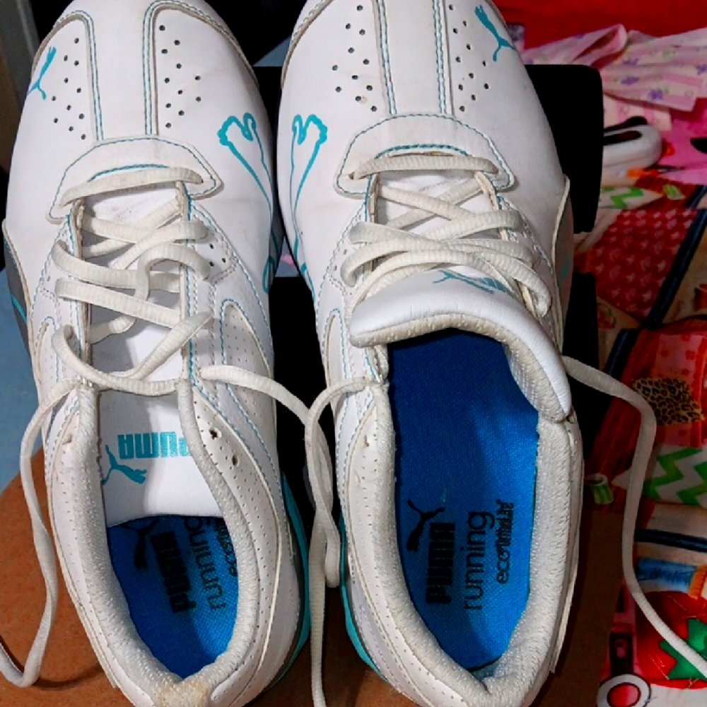 Puma White and Teal Athletic Shoes